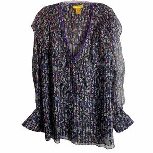 Catherine Malandrino stylish printed blouse 100% Silk Size 8